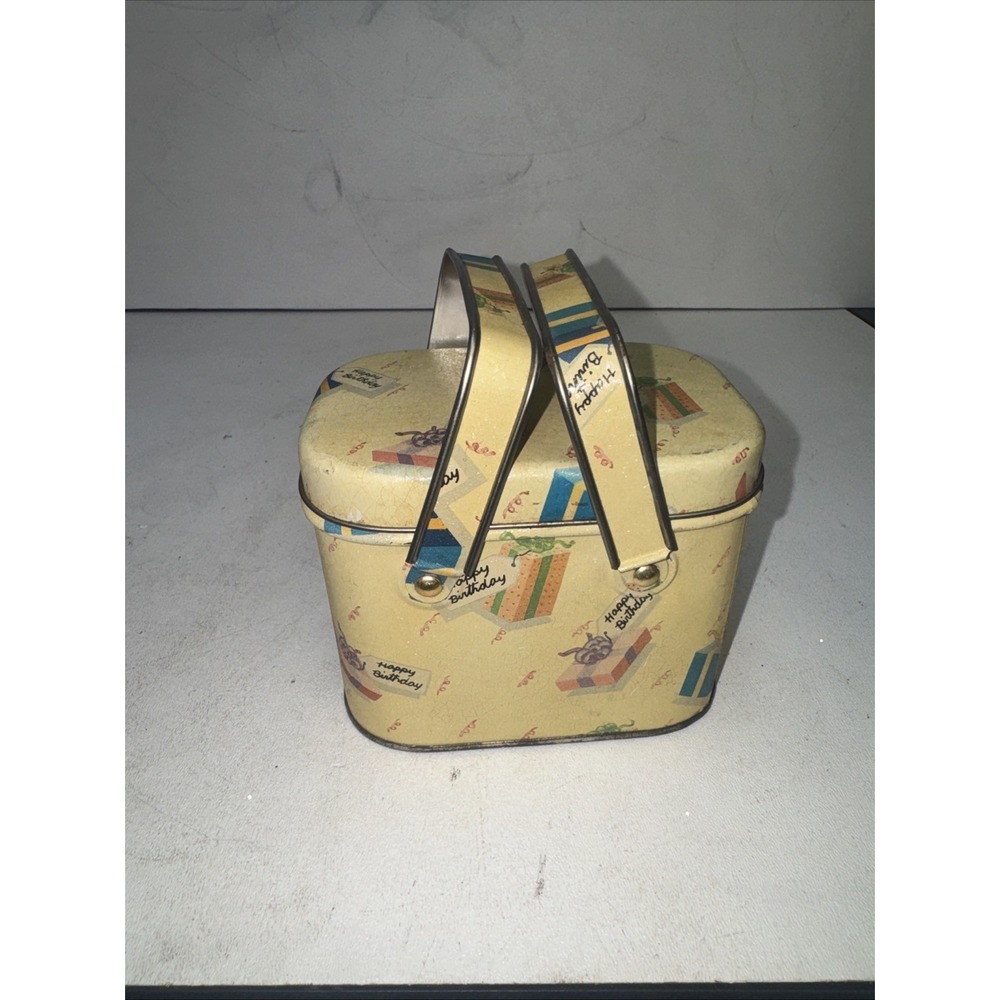 Vintage‎ Melissa Sweet 1988 Basket Tin "happy Birthday" Giftware Double Handle